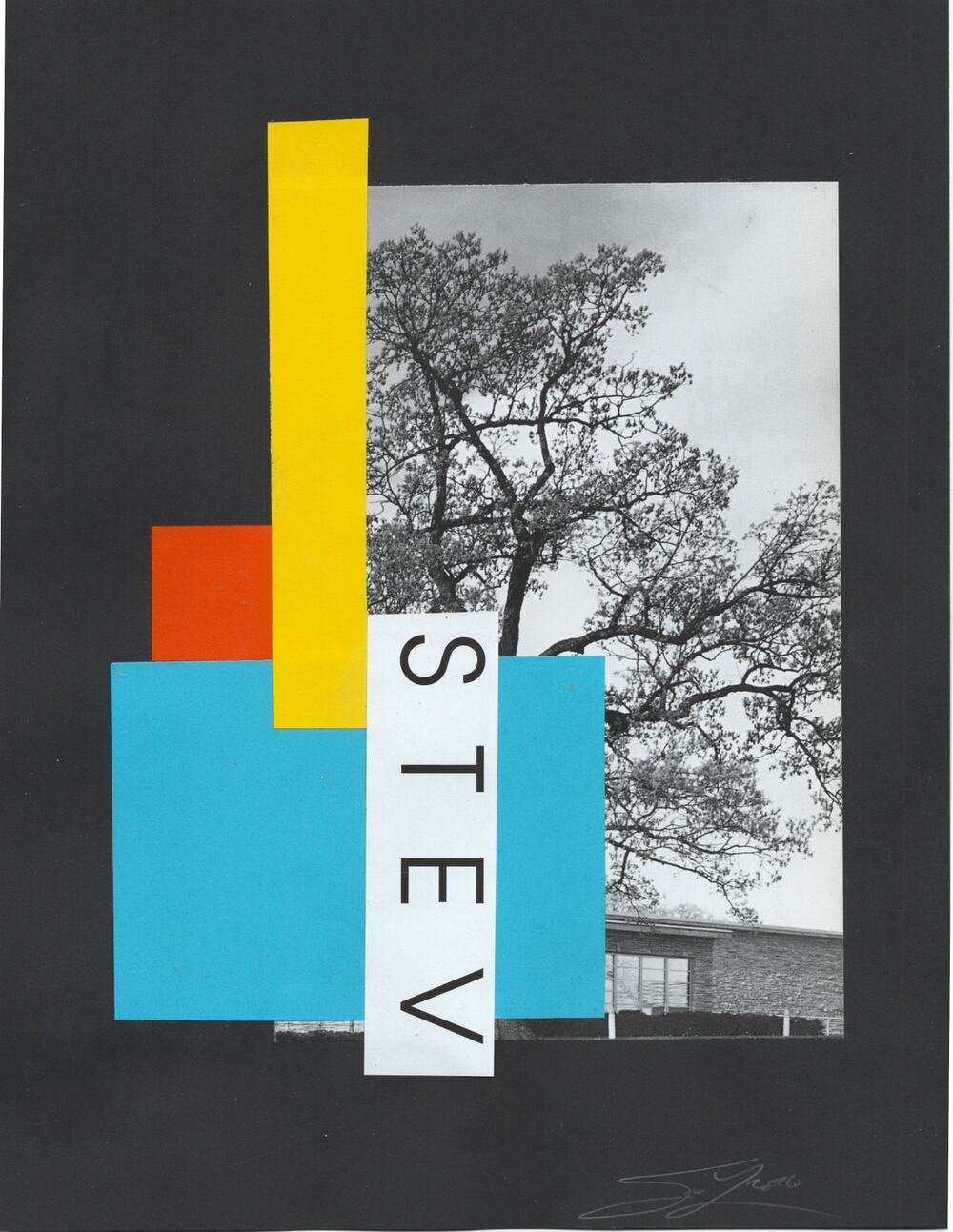 Original Mixed Media Modern Art Collage "Stev" 8.5x11" Signed